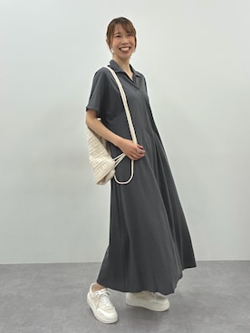 「nissen（ニッセン）の【ゆったり幅広】moz（モズ）厚底レースアップスニーカー（ワイズ４Ｅ）（スニーカー、ホワイト系）」を使った、やすえ(身長170cm)さん（レディース・170cm）の春コーディネート