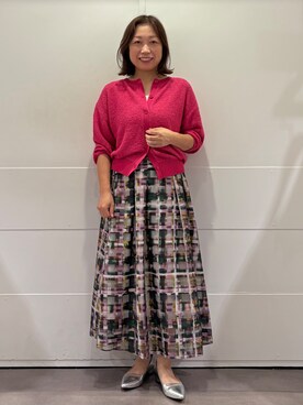 「UNTITLED（アンタイトル）の【前後2WAY】コットン混カールプルオーバー（カーディガン/ボレロ、ピンク系）」を使った、tokoさん（レディース）の夏コーディネート