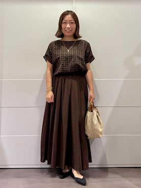 「UNTITLED（アンタイトル）のシアーチェックブラウス（シャツ/ブラウス、ブラウン系）」を使った、tokoさん（レディース）の夏コーディネート
