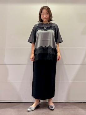 「UNTITLED（アンタイトル）の【セットアップ可】ドライタッチニットスカート（スカート、ブラック系）」を使った、tokoさん（レディース）の夏コーディネート