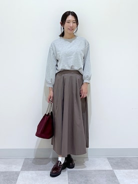 「Dessin（デッサン）のバックヘンリーカットソー長袖（Tシャツ/カットソー、グレー系）」を使った、canaさん（レディース・160cm）の秋コーディネート