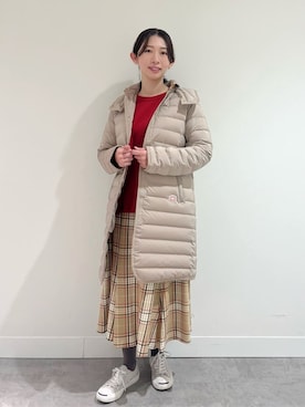 「アイテム（ダウンジャケット/コート、ベージュ系）」を使った、canaさん（レディース・159cm）の冬コーディネート