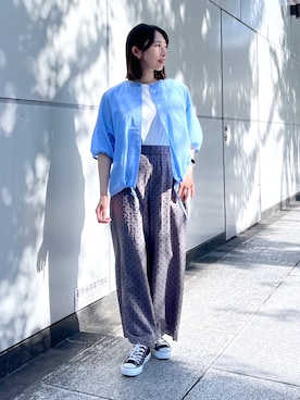 「Dessin（デッサン）の【UVカット／接触冷感】ノースリーブカットソー（Tシャツ/カットソー、ホワイト系）」を使った、吉村佳菜子さんの夏コーディネート
