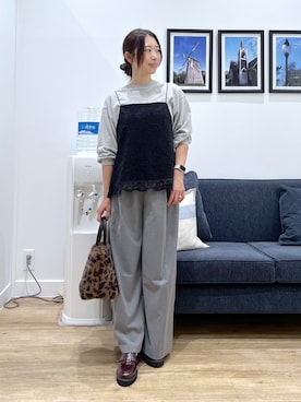 「Dessin（デッサン）のバックヘンリーカットソー長袖（Tシャツ/カットソー、グレー系）」を使った、canaさん（レディース・160cm）の秋コーディネート