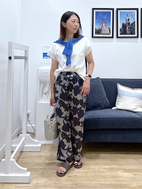 「Dessin（デッサン）の【UVカット/接触冷感】美光沢カットソー（Tシャツ/カットソー、ホワイト系）」を使った、canaさん（レディース・160cm）の夏コーディネート