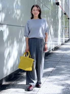 「Dessin（デッサン）の【UVカット/マシンウォッシャブル】6分袖配色ニット（ニット/セーター、グレー系）」を使った、canaさん（レディース・160cm）の秋コーディネート