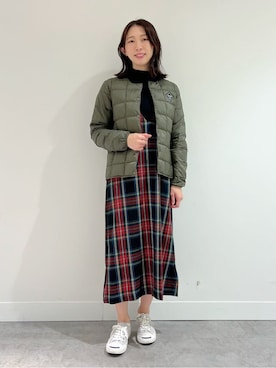 「アイテム（ダウンジャケット/コート、グリーン系）」を使った、canaさん（レディース・159cm）の秋コーディネート