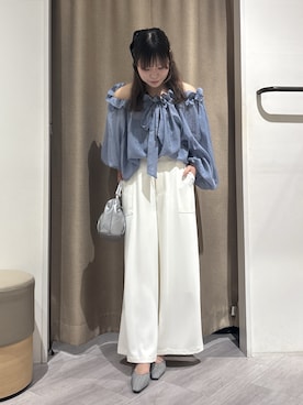 「Jena espace merveilleux(ジェナ エスパスメルヴェイユ)のウエストゴムトロミパンツ(その他パンツ、ホワイト系)」を使った、mmmn0913さん(レディース・160cm)の春コーディネート