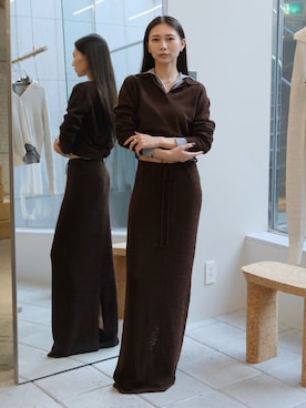 「TODAYFUL（トゥデイフル）のLayered Polo Knit（ニット/セーター、ブラウン系）」を使った、meiさん（レディース・161cm）の春コーディネート