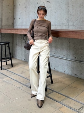 「SENEE（セニー）のloose vintage like denim（ルーズビンテージライクデニム）（デニムパンツ、ホワイト系）」を使った、meiさん（レディース・161cm）の夏コーディネート