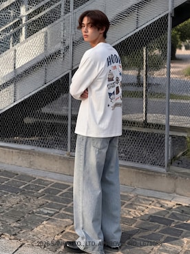 「HOOK（フック）のHOOK -original-　サンリオキャラクターズ コラボ バックプリントロンTEE（Tシャツ/カットソー、ホワイト系）」を使った、HOOK officialさん（メンズ・170cm）の夏コーディネート