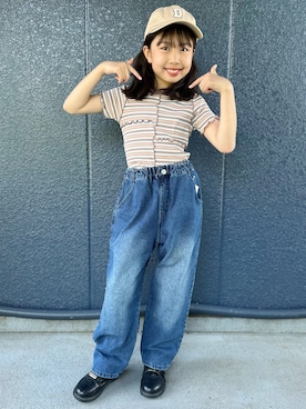 「MPS（エムピーエス）のMPS(エムピーエス)【キッズ】デニムワイドパンツ（デニムパンツ、ブルー系）」を使った、阿部みかさんの夏コーディネート