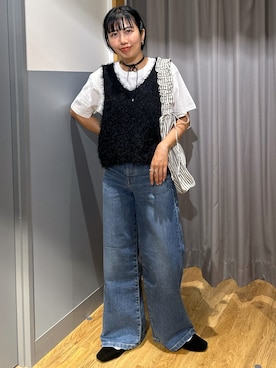 「HONEYSUCKLE ROSE（ハニーサックルローズ）のプリントTシャツ（Tシャツ/カットソー、ホワイト系）」を使った、阿部みかさんの夏コーディネート