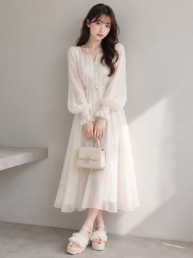 「VIVIAN（ヴィヴィアン）の【AS KNOW AS plus × VIVIANコラボ】シャイニーフリル厚底サンダル 【ZOZOTOWN限定商品】（サンダル、ホワイト系）」を使った、ルメリアさん（レディース・162cm）の夏コーディネート