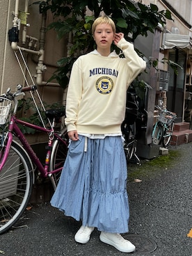「PAR ICI」｜「アイテム（スウェット）」を使った、えぐちさん（レディース・162cm）の秋コーディネート