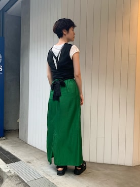 「アイテム（サスペンダー）」を使った、えぐちさん（レディース・162cm）の夏コーディネート