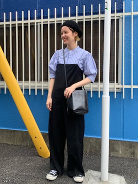 「ブルー」｜「アイテム（オールインワン・サロペット）」を使った、えぐちさん（レディース・162cm）の秋コーディネート