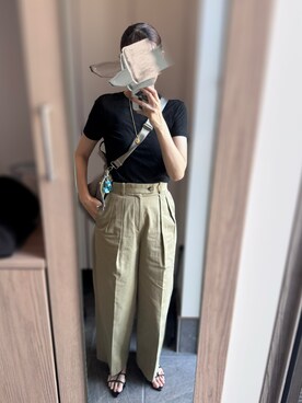 「anuke（アンヌーク）のSheer Slub T-shirts（Tシャツ/カットソー、ブラック系）」を使った、tsuigekin0otsuboneさん（レディース・165cm）の夏コーディネート