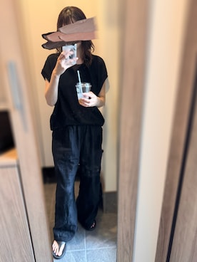 「GU（ジーユー）のアイテム（ベスト、ブラック系）」を使った、tsuigekin0otsuboneさん（レディース・165cm）の夏コーディネート