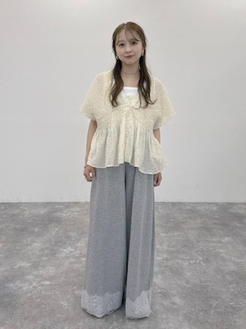 「LOWRYS FARM（ローリーズファーム）のカンドウフィットＫｎｉｔサンダル 637889（サンダル、ホワイト系）」を使った、rinangoさん（レディース・146cm）の夏コーディネート
