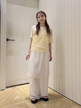 「LOWRYS FARM（ローリーズファーム）のベロアホルター２Ｐ５Ｓ　1052782（Tシャツ/カットソー、ホワイト系）」を使った、rinangoさん（レディース・146cm）の夏コーディネート