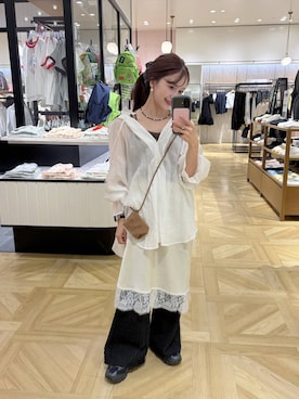 「LOWRYS FARM（ローリーズファーム）のスタイルＵＰクロスカップキャミ　100757（Tシャツ/カットソー、ブラウン系）」を使った、rinangoさん（レディース・146cm）の夏コーディネート