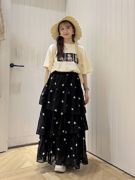 「LOWRYS FARM（ローリーズファーム）のザツザイデザインＨＡＴ 663319（ハット、ベージュ系）」を使った、rinangoさん（レディース・146cm）の夏コーディネート