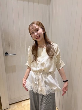 「LOWRYS FARM（ローリーズファーム）のレースサテンキャミ 1049036（キャミソール、ホワイト系）」を使った、rinangoさん（レディース・146cm）の夏コーディネート