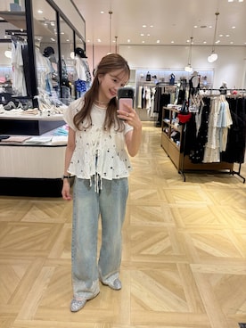 「LOWRYS FARM（ローリーズファーム）のレースデニム　601055（デニムパンツ、ブルー系）」を使った、rinangoさん（レディース・146cm）の夏コーディネート