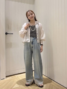 「LOWRYS FARM（ローリーズファーム）のレースデニム　601055（デニムパンツ、ブルー系）」を使った、rinangoさん（レディース・146cm）の夏コーディネート