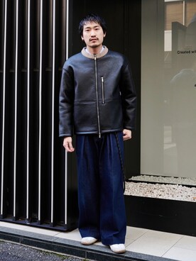 「ムートン」｜「アイテム（ブルゾン）」を使った、CREO STOREさん（メンズ・175cm）の冬コーディネート