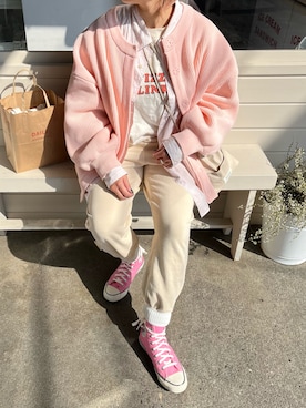 「TODAYFUL（トゥデイフル）のアイテム（ブルゾン）」を使った、minさん（レディース・158cm）の春コーディネート