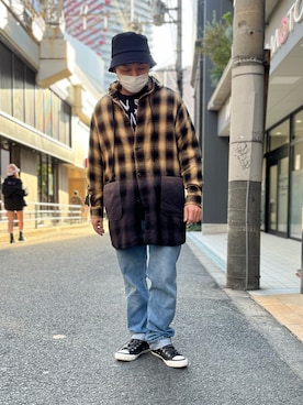 「ISAMU KATAYAMA BACKLASH（イサムカタヤマバックラッシュ）のアイテム（シューズ）」を使った、Koutaro Makitaさん（メンズ・168cm）の秋コーディネート