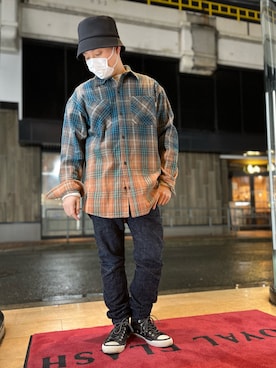 「ISAMU KATAYAMA BACKLASH（イサムカタヤマバックラッシュ）のアイテム（シューズ）」を使った、Koutaro Makitaさん（メンズ・168cm）の冬コーディネート