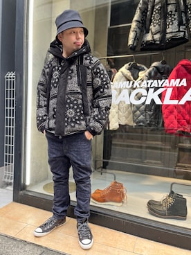 「ISAMU KATAYAMA BACKLASH（イサムカタヤマバックラッシュ）のアイテム（シューズ）」を使った、Koutaro Makitaさん（メンズ・168cm）の冬コーディネート