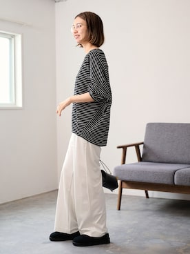 「ボーダーカットソー」｜tomoさん（レディース・165cm）の夏コーディネート