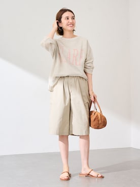 「FRAMeWORK（フレームワーク）のALL AMERICAN KHAKIS 別注バミューダsea island po（その他パンツ、ベージュ系）」を使った、tomoさん（レディース・165cm）の夏コーディネート