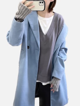 「ベスト」｜「アイテム（ノーカラーコート）」を使った、2さん（レディース・166cm）の春コーディネート
