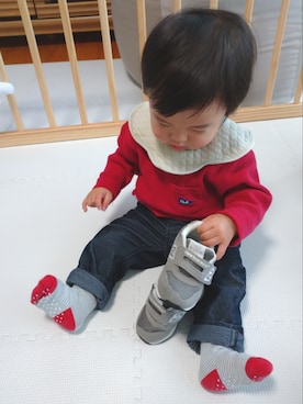 「RADCHAP（ラッドチャップ）のアイテム（トップス）」を使った、ゆう×いおさん（キッズ・80cm）の冬コーディネート