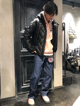 「ISAMU KATAYAMA BACKLASH（イサムカタヤマバックラッシュ）のアイテム（ダウンジャケット/コート）」を使った、izakazuさん（メンズ・178cm）の冬コーディネート