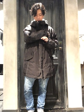 「ISAMU KATAYAMA BACKLASH（イサムカタヤマバックラッシュ）のアイテム（ダウンジャケット/コート）」を使った、izakazuさん（メンズ・178cm）の秋コーディネート