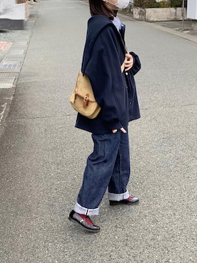 「ネイビーコーデ」｜「アイテム（ブルゾン）」を使った、yuさん（レディース・156cm）の秋コーディネート