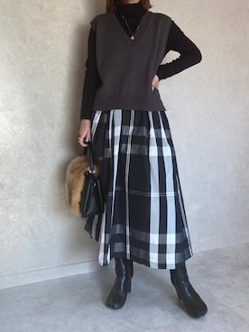「チェック柄に恋してる」｜「アイテム（シャツワンピース）」を使った、miho🅰ニコさん（レディース・165cm）の冬コーディネート