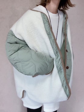「カーキアウター」｜「アイテム（ノーカラージャケット）」を使った、miho🅰ニコさん（レディース・165cm）の秋コーディネート