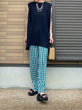 「TODAYFUL（トゥデイフル）のアソートチェーンネックレス（ネックレス）」を使った、miho🅰ニコさん（レディース・165cm）の夏コーディネート