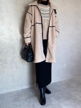 「ボストンバッグ」｜「アイテム（ムートンコート）」を使った、miho🅰ニコさん（レディース・165cm）の冬コーディネート
