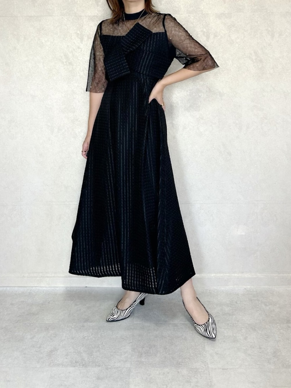 Leja ブラック フレアドレス　結婚式　パーティードレス Leja ブラック フレアドレス 結婚式 パーティードレス