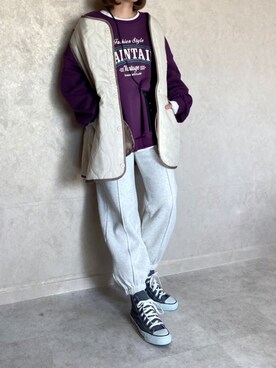 「キルティングベスト」｜「アイテム（財布/小物）」を使った、miho🅰ニコさん（レディース・165cm）の春コーディネート
