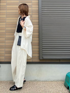 「オーバーサイズシャツ」｜「アイテム（財布/小物）」を使った、miho🅰ニコさん（レディース・165cm）の夏コーディネート