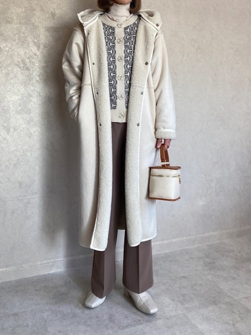 低身長サイズ有]ダブルフェイスボアフェイクムートンノーカラー